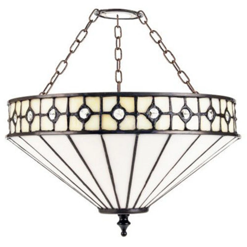 Image of Happy Homewares Modern Opal White Tiffany Glass Pendant Shade With Small Circular Clear Beads