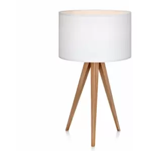 Image of Teamson Home Tripod LED Bedside Table Lamp White Shade Modern Lighting VN-L00008-UK - White/Tan
