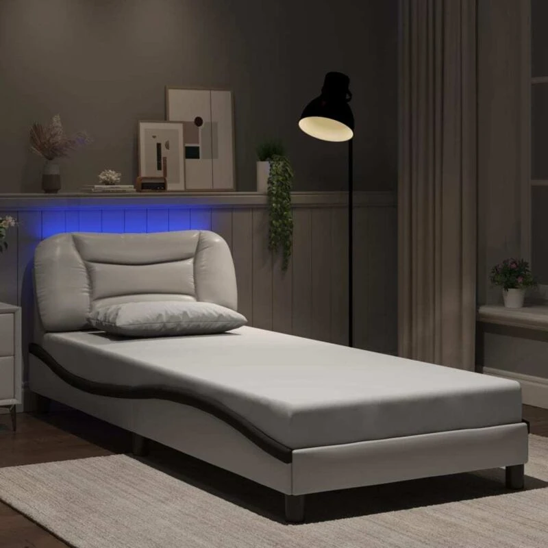 Image of VIDAXL Bed Frame with LED without Mattress "Hvar" White and Black 90x190cm vidaXL 8721012356207