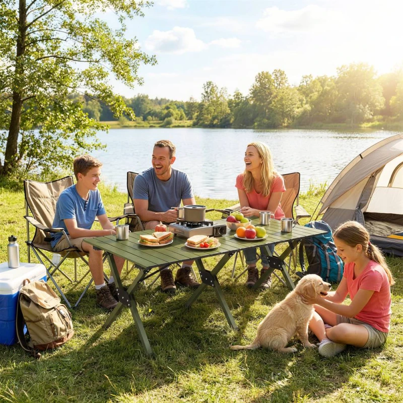 Image of OUTSUNNY 4ft Folding Camping Table, Picnic Table with Roll Up Top in Green Green Unisex