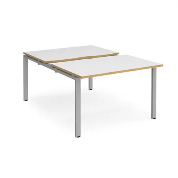 Image of Adapt Bench Desk 2 Person Rectangular Desks 1200mm With Sliding Tops White/Oak Tops With Silver Frames 1600mm Depth Adapt White/Oak STE1216-S-