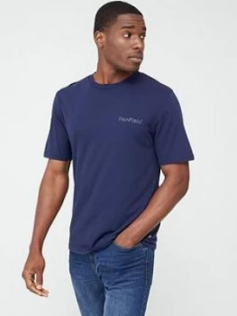 Image of Penfield Wallpole Chest Logo And Back Print Short Sleeve T-Shirt - Navy