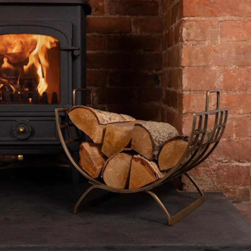 Image of Charles Bentley Antique Gold Coloured Folding Log Holder 35x31x41cm Gold