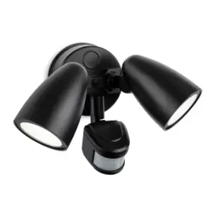 Image of Security Outdoor Integrated LED PIR Motion Sensor Twin Wall Spotlight Black IP54