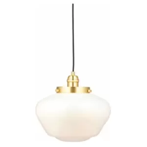 Image of Antique Brass Ceiling Pendant Light Opal Glass Shade Hanging Lighting Fixture