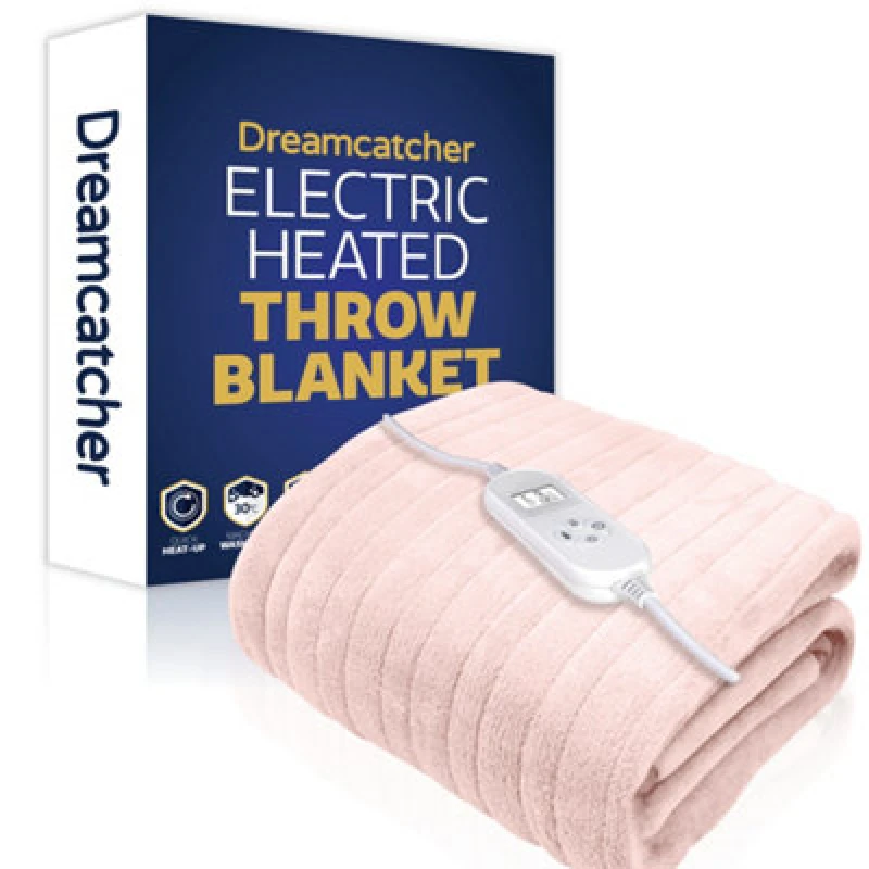 Image of Dreamcatcher Deluxe Electric Throw Heated Double Over Blanket Soft Fleece Variable Heat & Timer Settings Pink