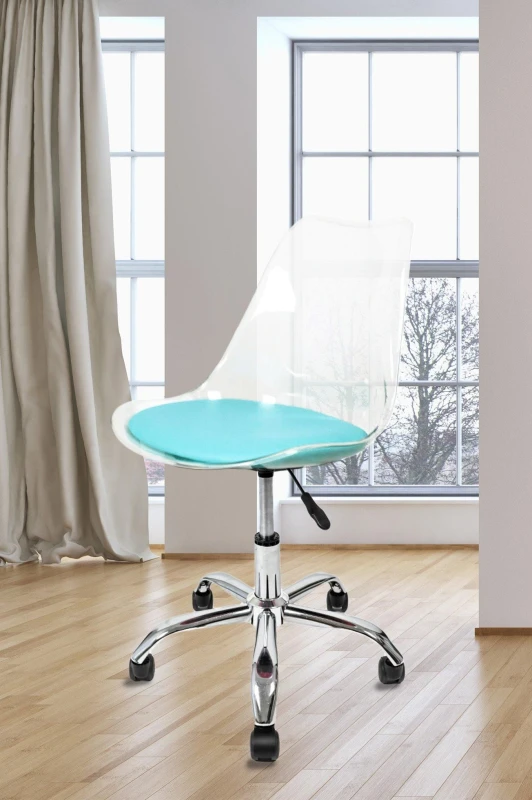 Image of Fusion Living Soho Clear Plastic Dining Chair with Swivel Base in Aqua Unisex
