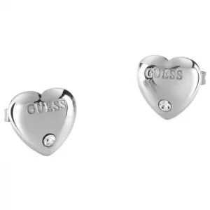 Image of Guess Is For Lovers Silver Tone Heart Stud Earrings
