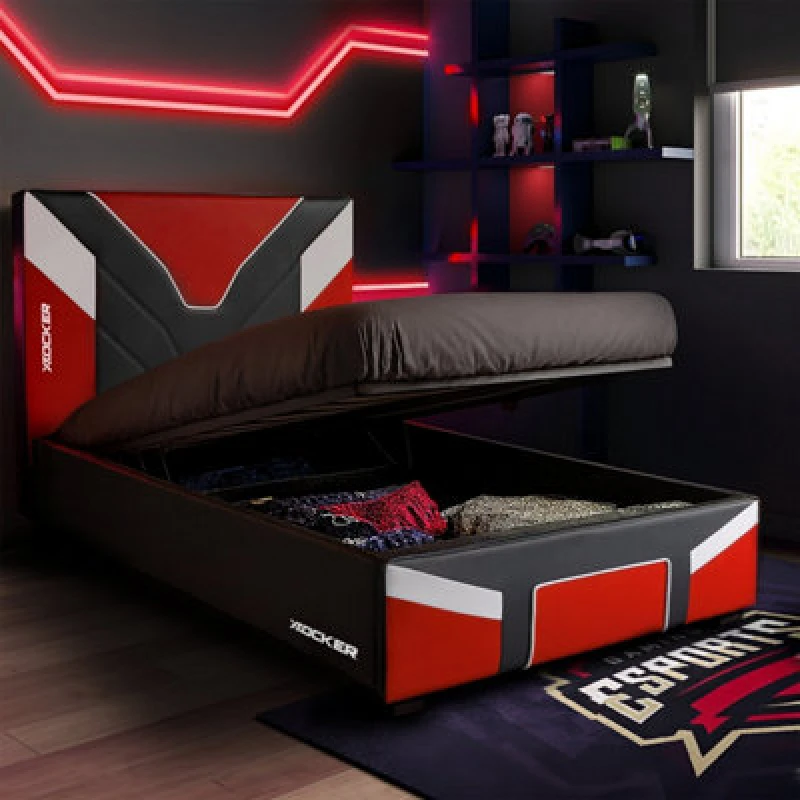 Image of X Rocker Cerberus Single Ottoman Gaming Bed - Red