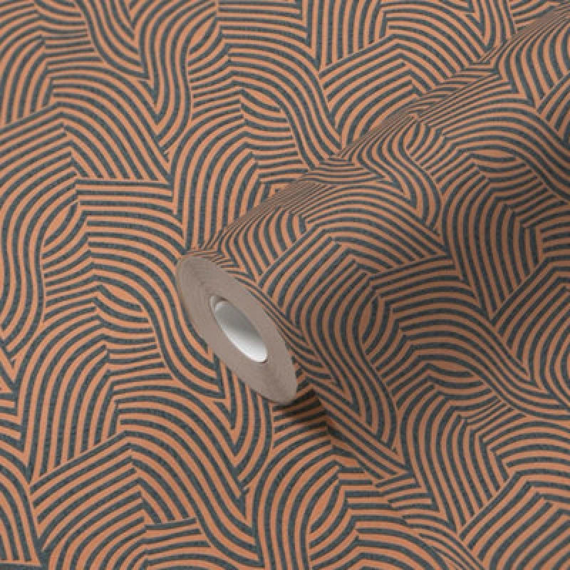 Image of As Creation Bricoflor Non-Woven Wallpaper, Luxury Wallpaper, Retro, Geometric In Bronze, Orange, Black, Anthracite - 10,05 X 0,53 M