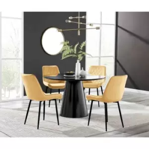 Image of Furniture Box Palma Black Semi Gloss Round Dining Table and 4 Mustard Pesaro Black Leg Chairs