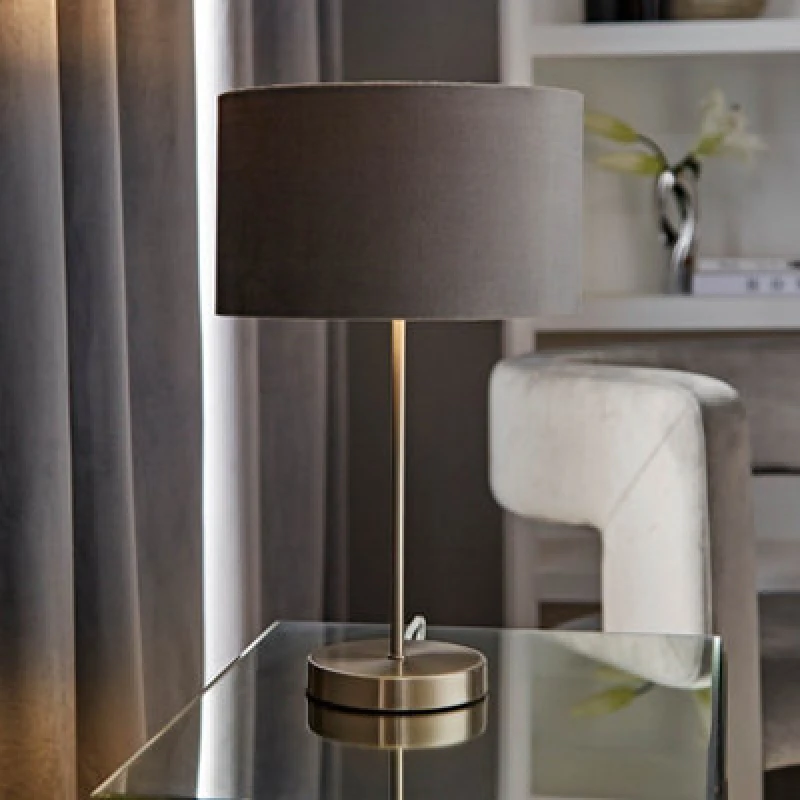Image of ValueLights ValueLights Charlie Chrome Stem Table Lamp Light with Velvet Shade in Grey Size: 10" Grey 10" Unisex 5059406035784