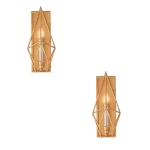 Image of 2 PACK Antique Gold & Silver Leaf Angular Framed Wall Light LED Filament Lamp