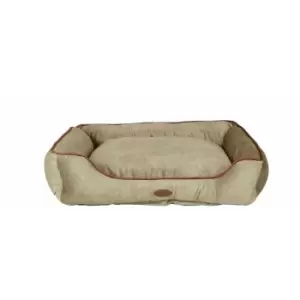 Image of Medium Pet Bed Taupe with Pink Trim - Brown - Charles Bentley