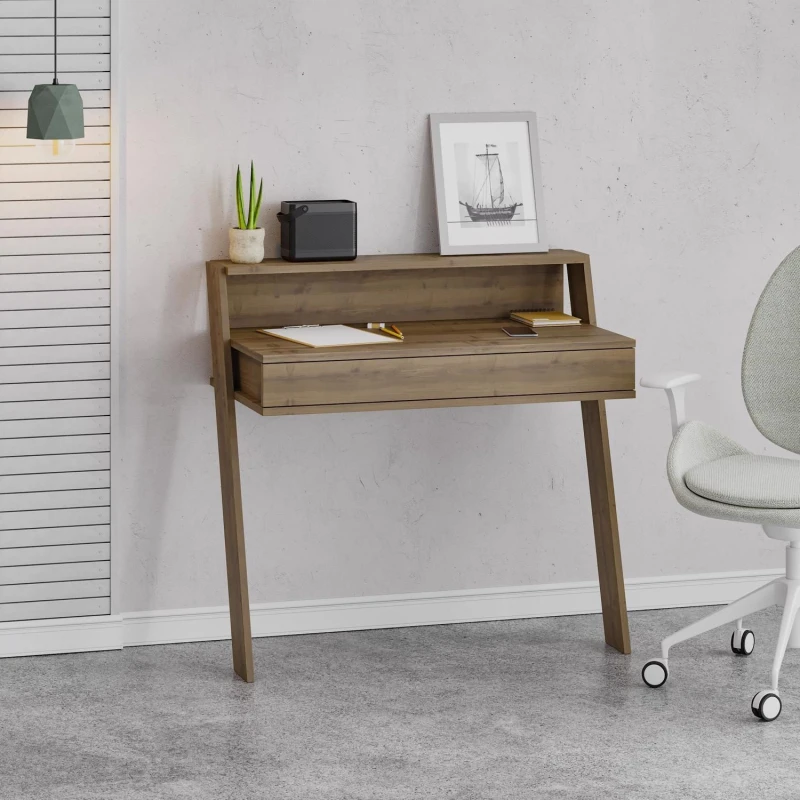 Image of FWStyle FWStyle 1 Drawer Modern Home Office Dark Oak Desk Wallmounted in Grey Grey One Size Unisex 8683628019672