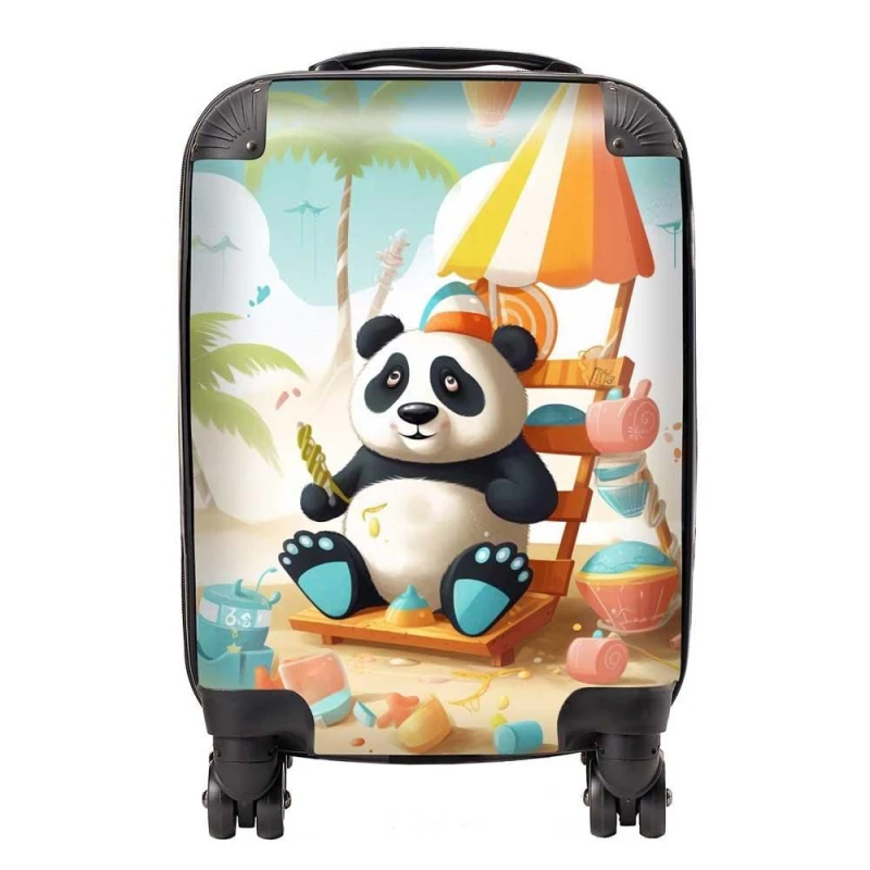 Image of Warren Reed - Designer Happy Panda On A Beach Holiday Suitcase in Yellow Size: Medium Yellow Unisex Medium