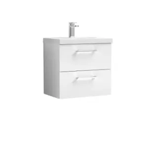 Image of Nuie Arno 600mm Wall Hung 2 Drawer Vanity & Thin-Edge Basin Gloss White