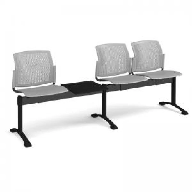 Image of Santana Perforated Back Waiting Room Beam Seating with Table - 3 Seater - Grey
