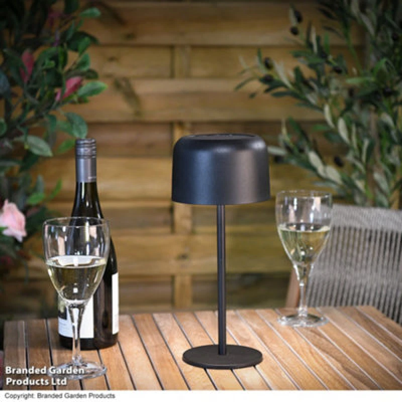 Image of Garden Gear Solar Metal Table Touch LED Lamp, Waterproof, USB & Solar Powered, Cordless Outdoor & Indoor Light (Black/white)