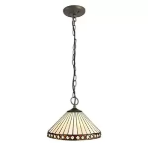 Image of 3 Light Downlighter Ceiling Pendant E27 With 30cm Tiffany Shade, Amber, Crystal, Aged Antique Brass - Luminosa Lighting