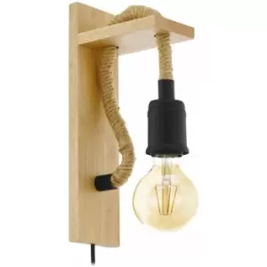 Image of Loops - LED Wall Light / Sconce Modern Wood & Rope Hangman Lamp 1 x 10W E27 Bulb