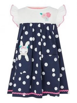 Image of Monsoon Baby Girls S.E.W Spot Bunny Dress - Blue, Size 3-6 Months