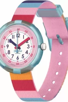 Image of Childrens Flik Flak Stripy Pink Watch FPNP113
