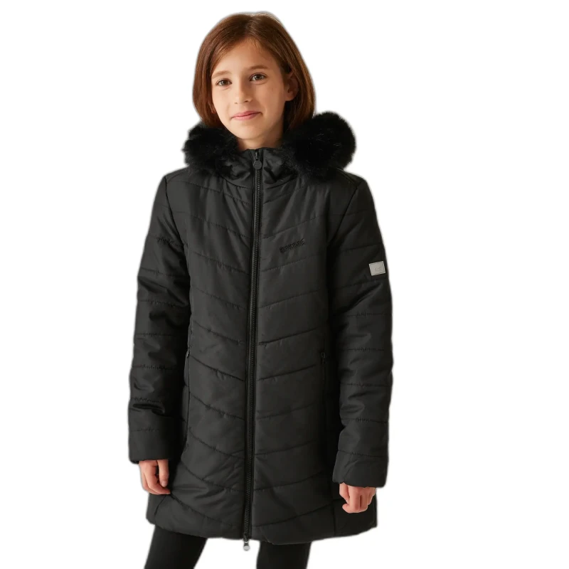 Image of Regatta Girls Fabrizia Padded Warm Hooded Parka Jacket 7-8 Years - Chest 63-67cm (Height 122-128cm) Black RKN118G-800-7