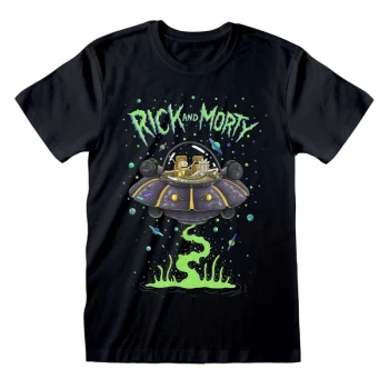 Image of Rick And Morty - Spaceship Unisex Medium T-Shirt - Black