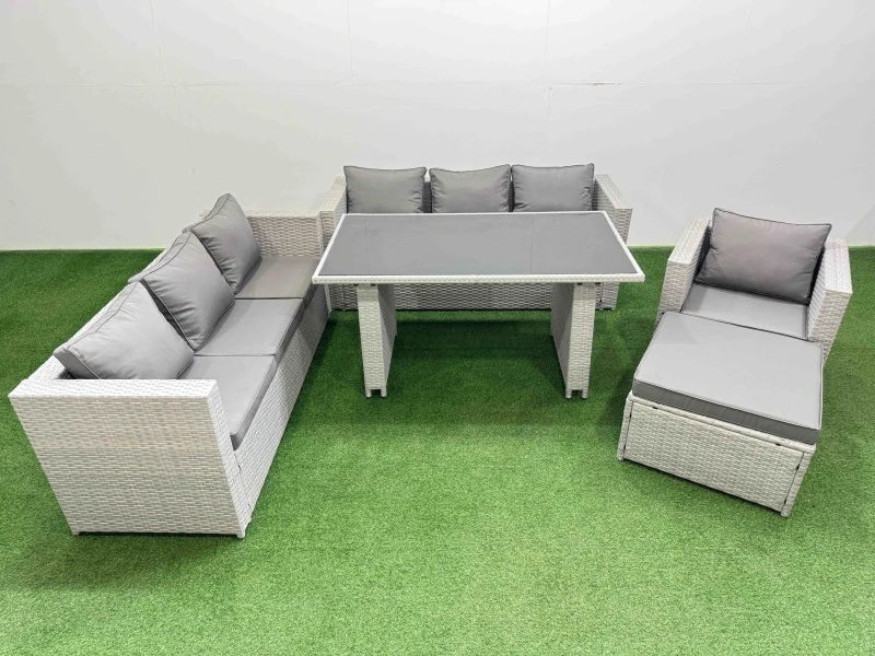 Image of Fimous Patio Garden Furniture Sets with Big Stool Light Grey Light Grey Unisex