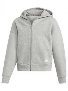 Image of adidas Youth 3 Stripe Full Zip Hoodie - Grey/White, Size 5-6 Years, Women