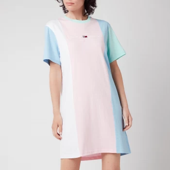 Image of Tommy Jeans Womens TJW Color Block T-Shirt Dress - Romantic Pink Multi - S