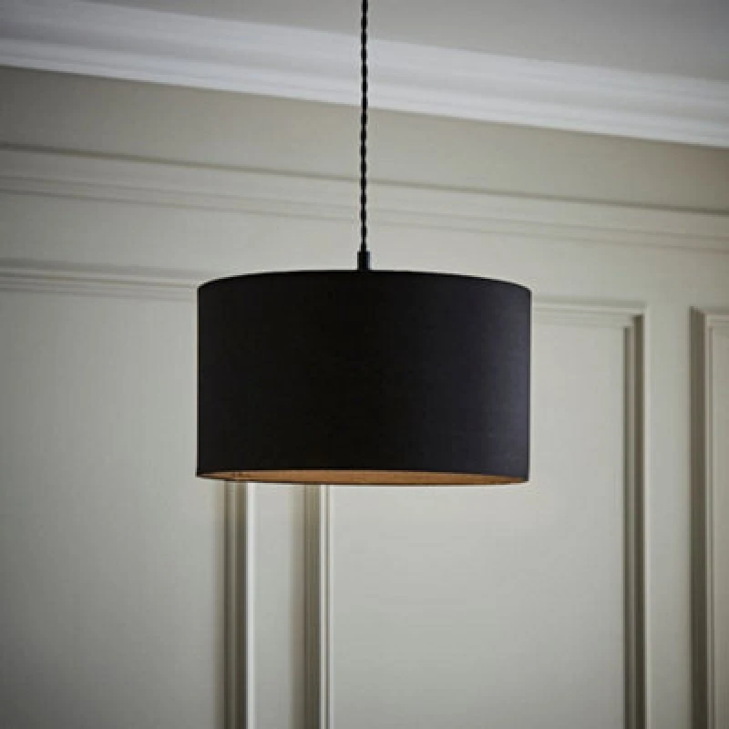 Image of ValueLights ValueLights Reni Black Fabric Easy Fit Drum Ceiling Lamp Shade Size: Medium Black Medium Unisex 5016529262480