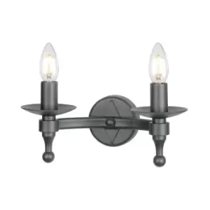 Image of Twin Wall Light Wrought Iron Style 2 Lights Graphite Finish Black LED E14 60W