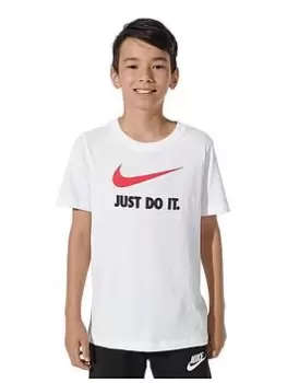 Image of Boys, Nike Sportswear Kids Just Do It Swoosh T-Shirt - White/Red, Size Xs=6-8 Years