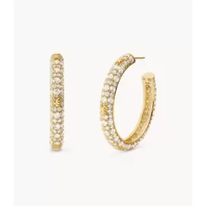 Image of Michael Kors Womens 14K -Plated Sterling Silver Pav Logo Hoop Earrings - Gold