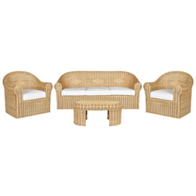 Image of Beliani Garden Lounge Set With Table 5 Seater Livadeia Rattan Natural