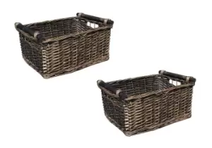 Image of Kitchen Log Fireplace Wicker Storage Basket With Handles Xmas Empty Hamper Basket Natural,Set of 2 Small 31 x 25 x 16 cm