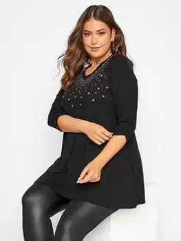 Image of Yours Stud Swing Top Black, Size 16, Women