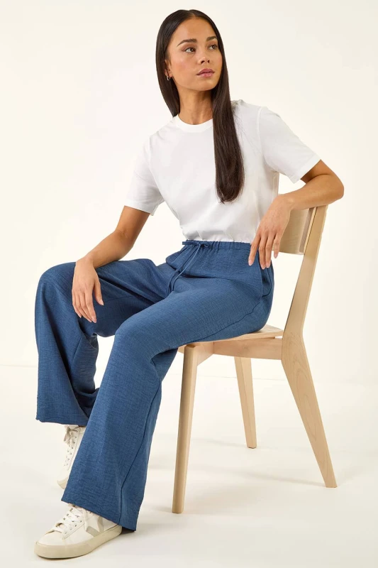 Image of Roman Womens Petite Pull On Woven Trouser in Indigo Size: 18 Indigo Female 18