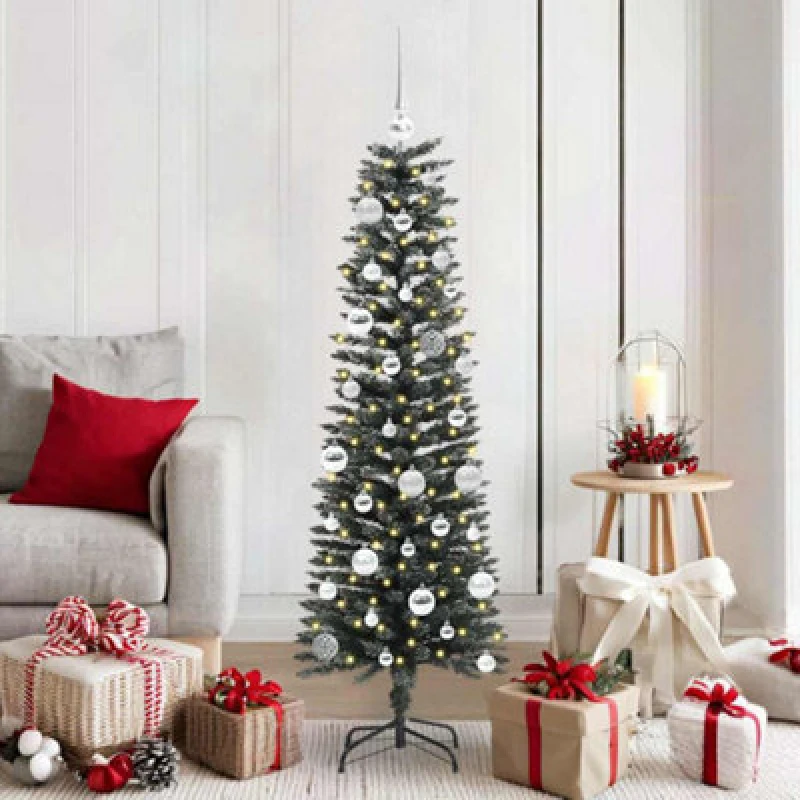 Image of vidaXL Artificial Christmas Tree with 150 LEDs, Silver Balls Green 43 x 43 x 150 cm, Green 3395933