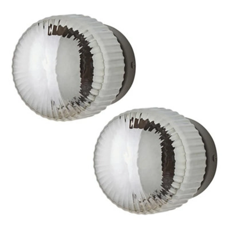 Image of ValueLights ValueLights Calpe Pair of Small Ribbed Glass Flush Ceiling Wall Lights in Black One Size Unisex 5059406068294