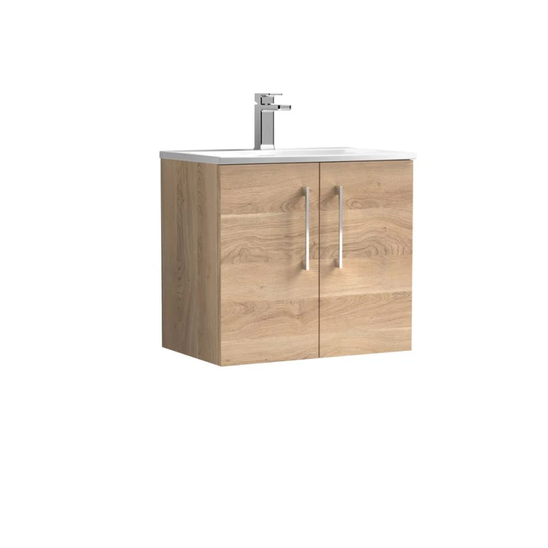 Image of Balterley Modern Bathroom Wall Hung 2-Door Vanity & Basin, Bleached Oak, 600mm in Brown Brown Unisex