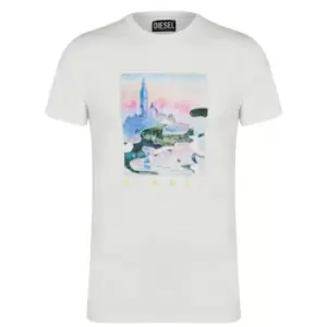Image of Diesel Jeans Paint Print T-Shirt Mens - White