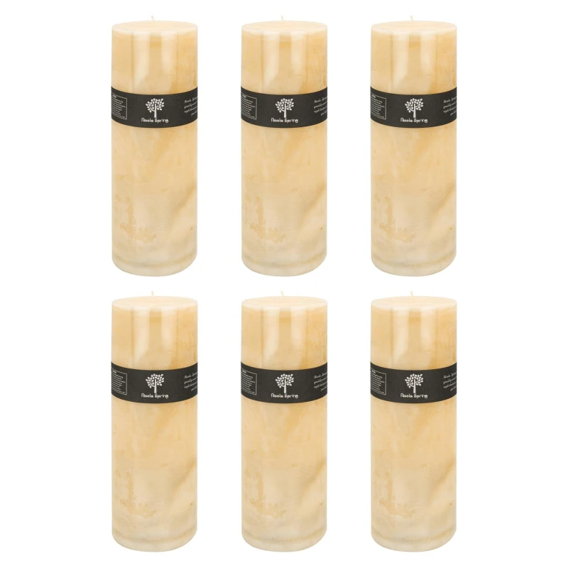Image of Nicola Spring Round Vanilla Pillar Candles - 215 Hours - Cream - Pack Of 6