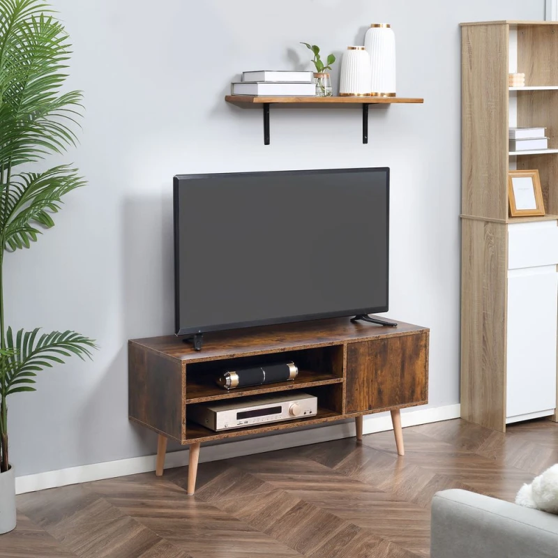 Image of HOMCOM HOMCOM TV Stand Cabinet with Cable Management Cupboard and Shelves in Brown Brown One Size Unisex 5056602946647