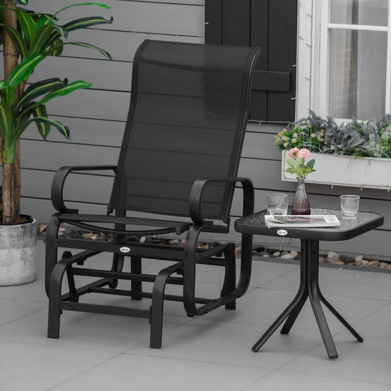 Image of OUTSUNNY Outdoor Gliding Rocking Chair w/ Metal Frame for Patio, Backyard in Black Unisex