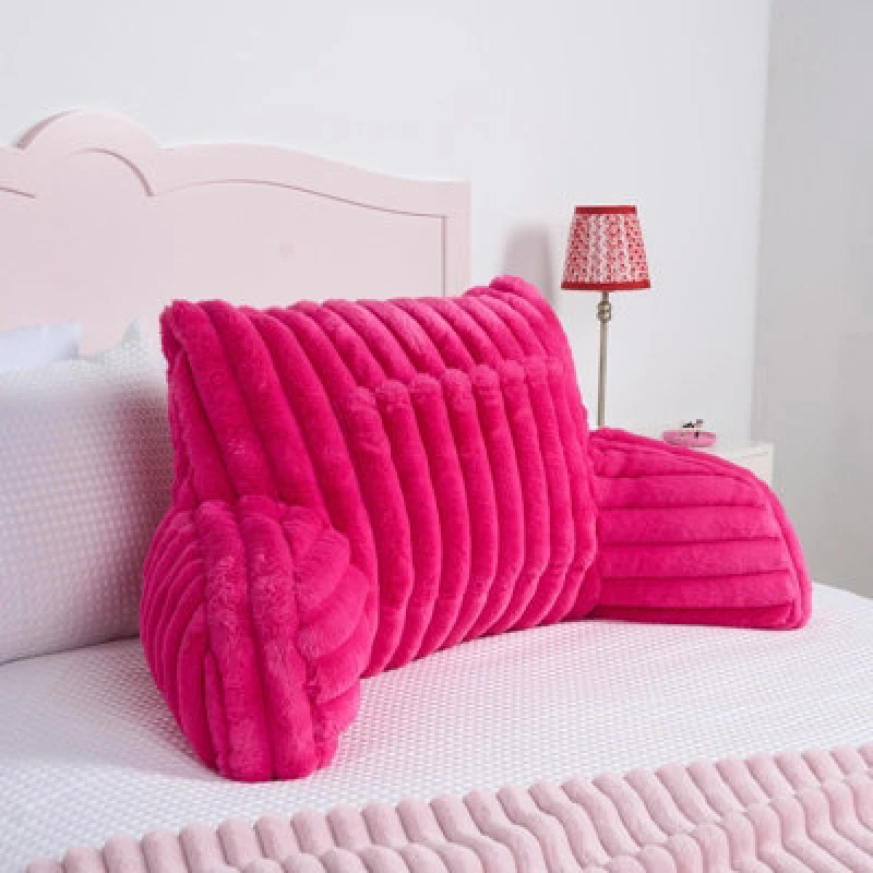 Image of OHS OHS Faux Fur Ribbed Reading Pillow Super Soft Heatable Cuddle Cushion in Bright Pink Bright Pink One Size Unisex 5027434230907