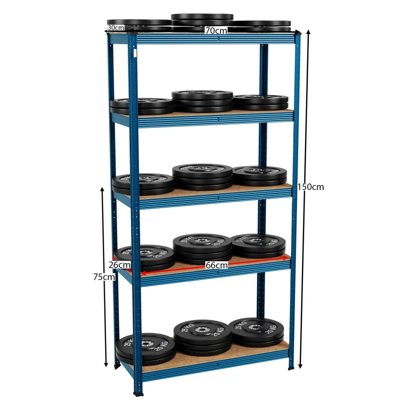 Image of Lassic 5 Tier Heavy Duty Steel Garage Shelving - 2 Bay Blue unisex 5 Tier
