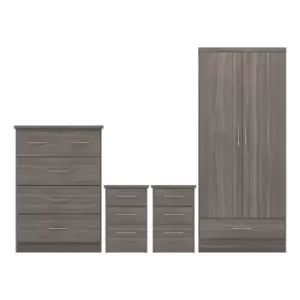 Image of Seconique Nevada 2 Door 1 Drawer Wardrobe Bedroom Set - Black Wood Grain